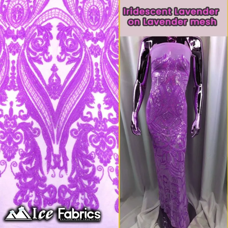 Damask Sequin Fabric | 4 Way Stretch Spandex Mesh Lace Fabric | (EGP)