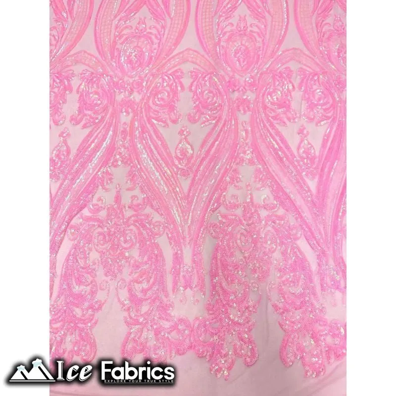 Damask Sequin Fabric | 4 Way Stretch Spandex Mesh Lace Fabric | (EGP)
