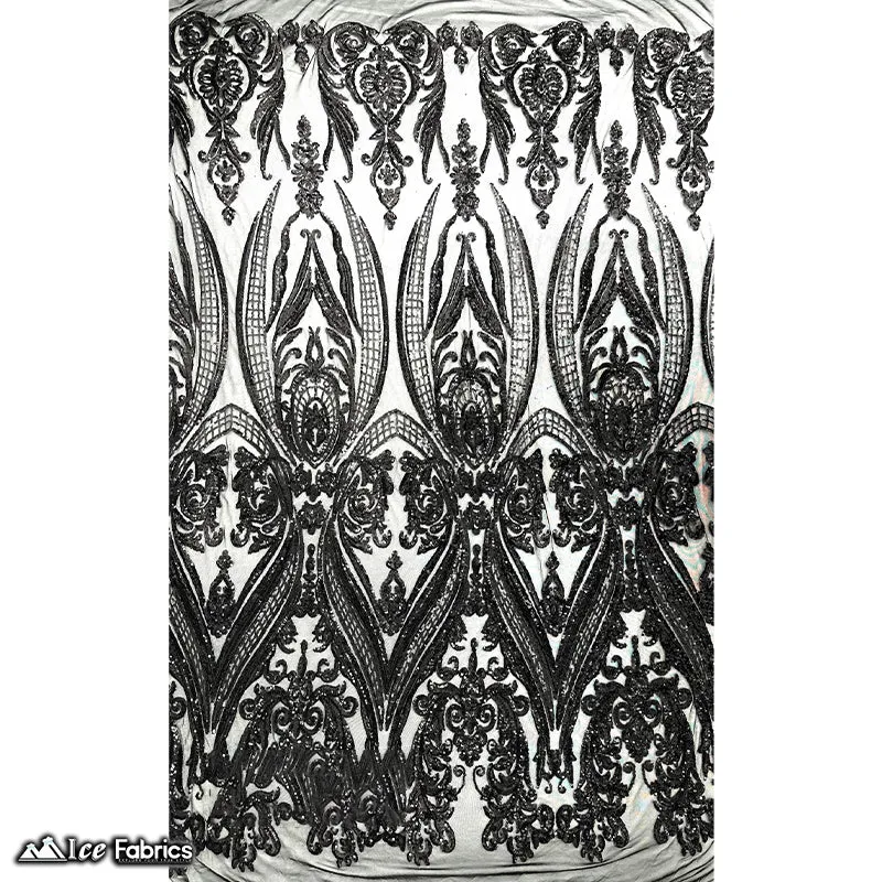 Damask Sequin Fabric | 4 Way Stretch Spandex Mesh Lace Fabric | (EGP)