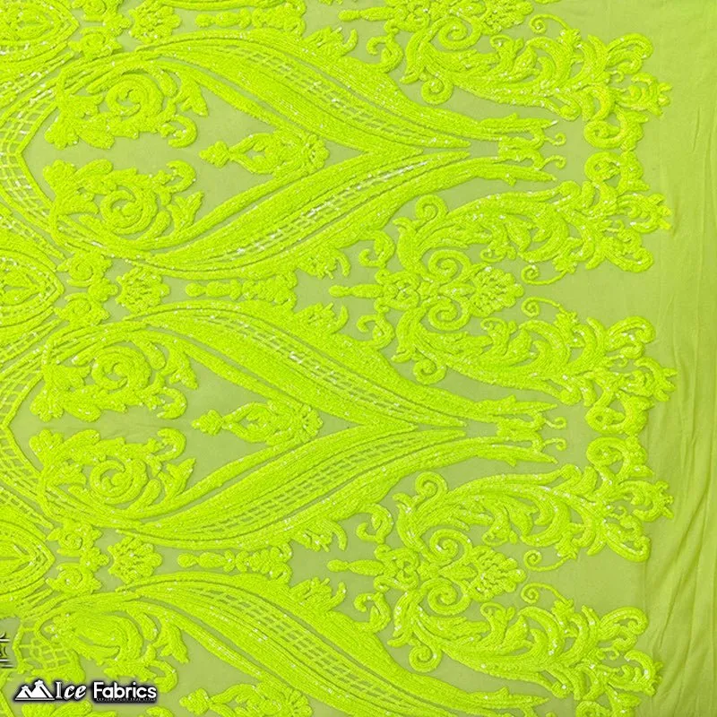 Damask Sequin Fabric | 4 Way Stretch Spandex Mesh Lace Fabric | (EGP)