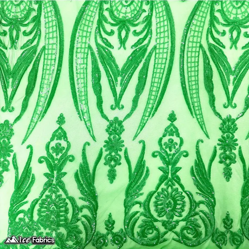 Damask Sequin Fabric | 4 Way Stretch Spandex Mesh Lace Fabric | (EGP)