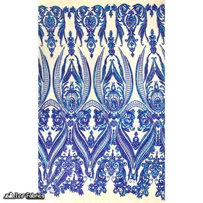 Damask Sequin Fabric | 4 Way Stretch Spandex Mesh Lace Fabric | (EGP)