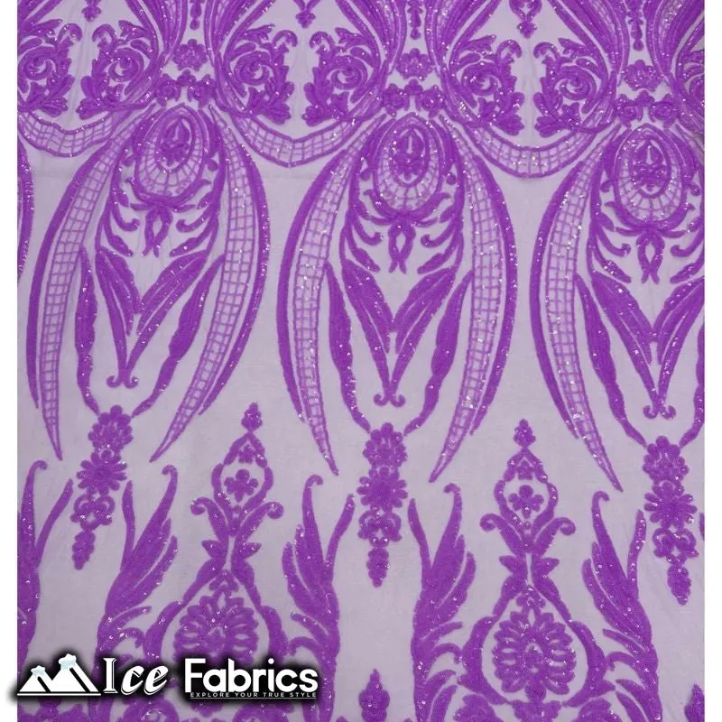 Damask Sequin Fabric | 4 Way Stretch Spandex Mesh Lace Fabric | (EGP)