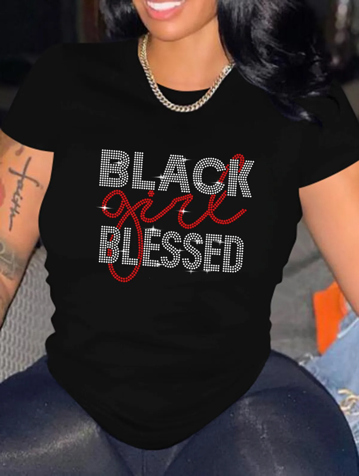 DressBetty - Casual Bricked Letter Print T-Shirts