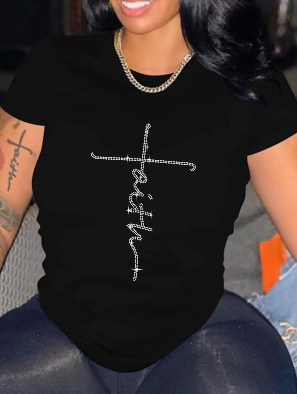DressBetty - Casual Bricked Letter Print T-Shirts
