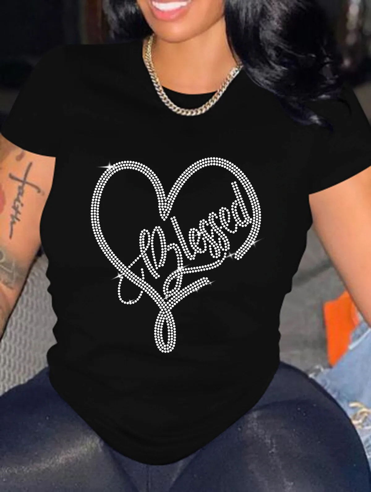 DressBetty - Casual Bricked Letter Print T-Shirts