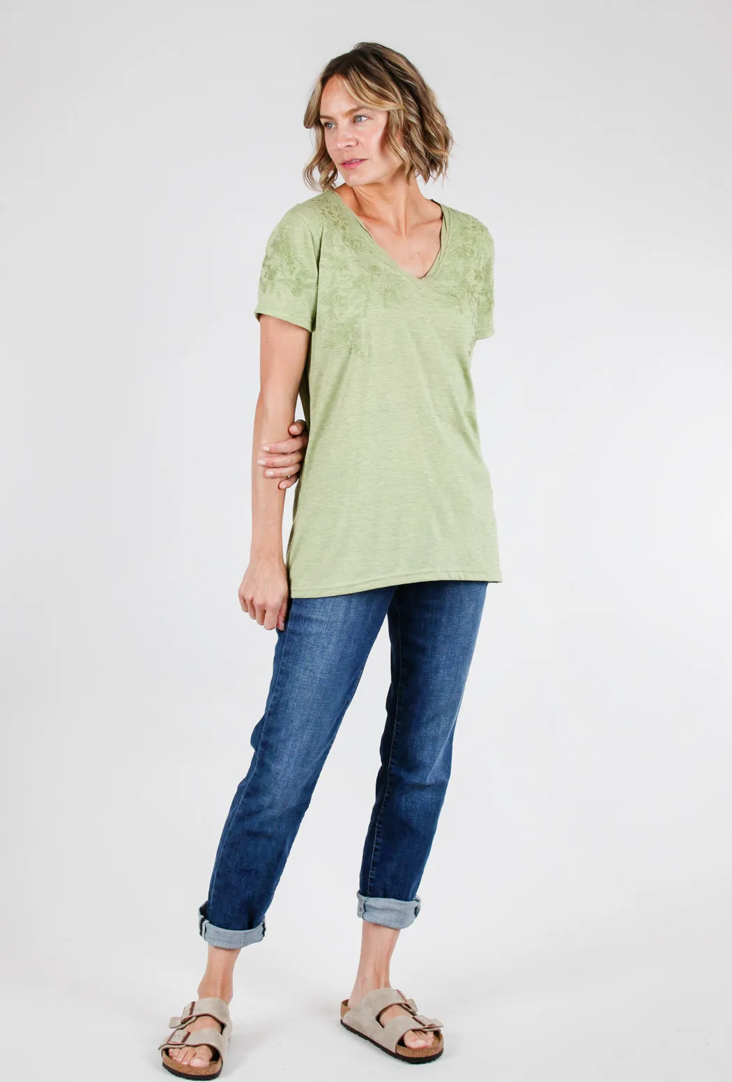 Embroidered Jersey Tee, Lemongrass