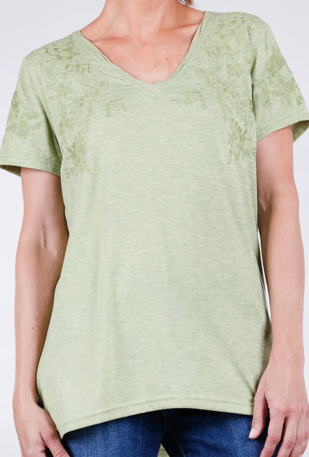Embroidered Jersey Tee, Lemongrass