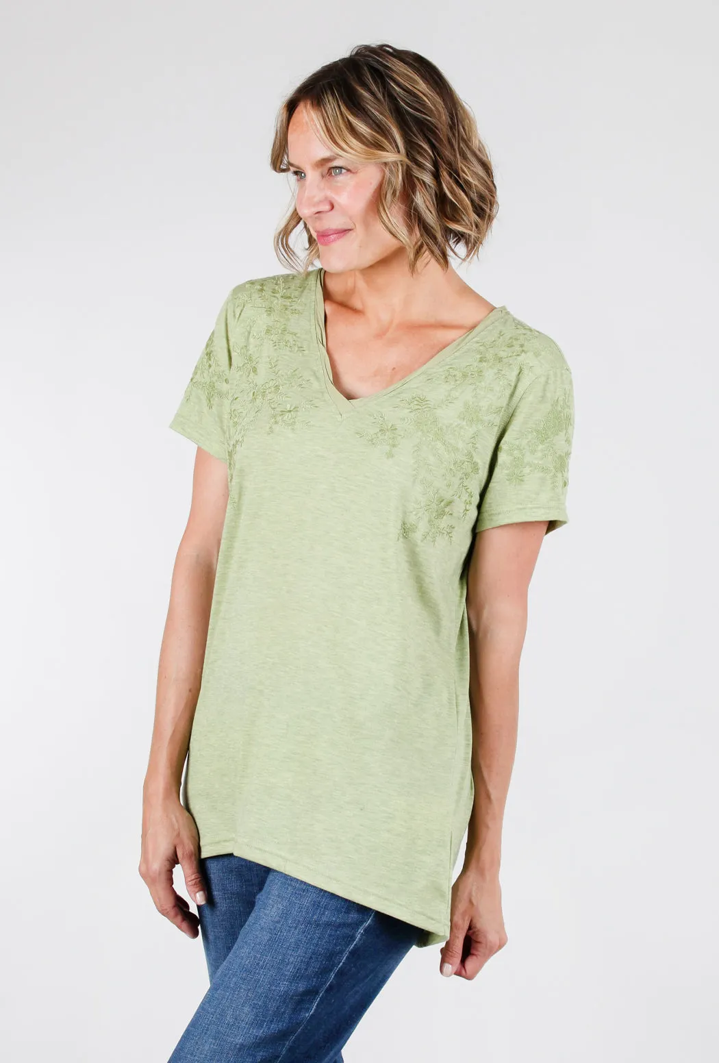 Embroidered Jersey Tee, Lemongrass
