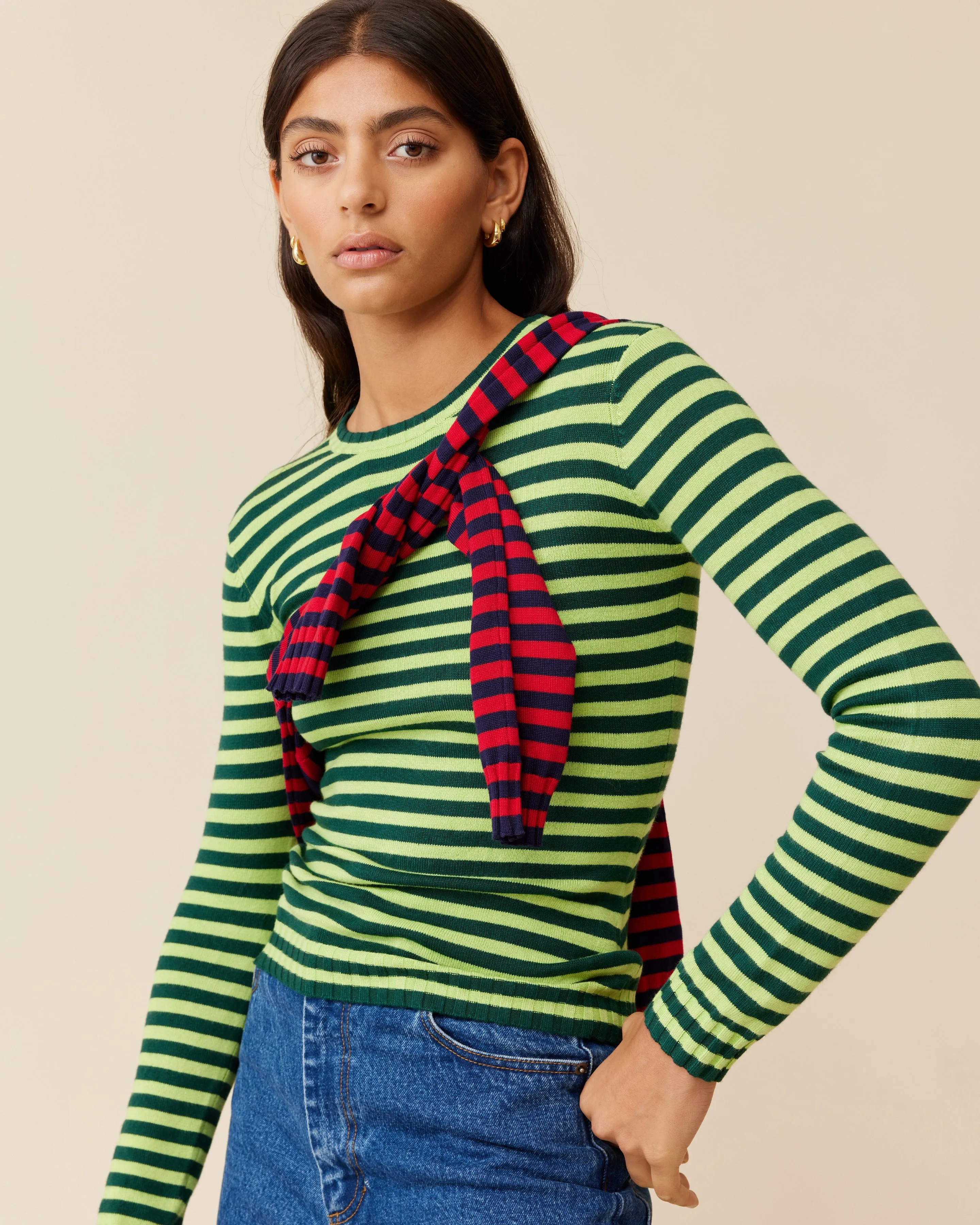 ESME LONG SLEEVE FOREST LIME STRIPE