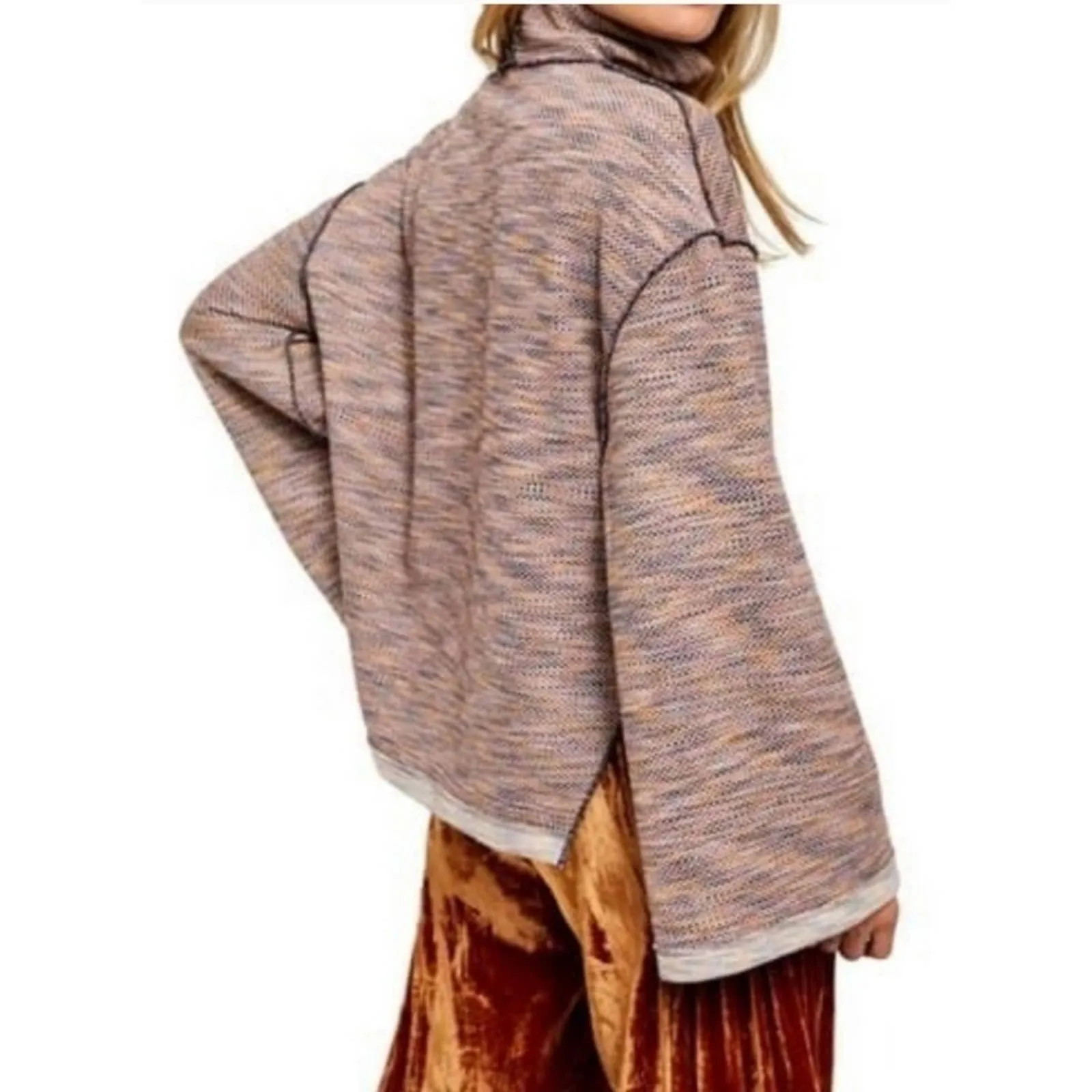 Free People Sunny Days Knit Oversized Turtleneck Sweater Large