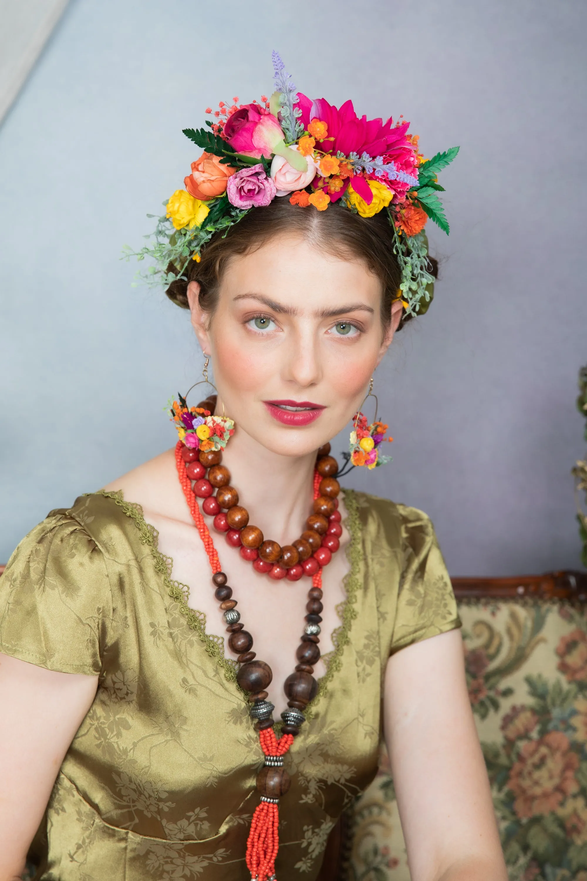 Fuchsia flower Frida Kahlo hair crown
