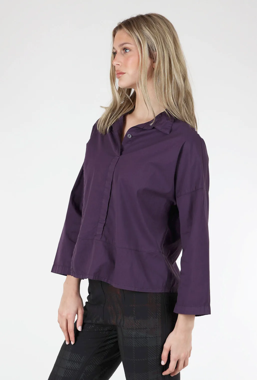 Half-Placket Asym Top, Eggplant