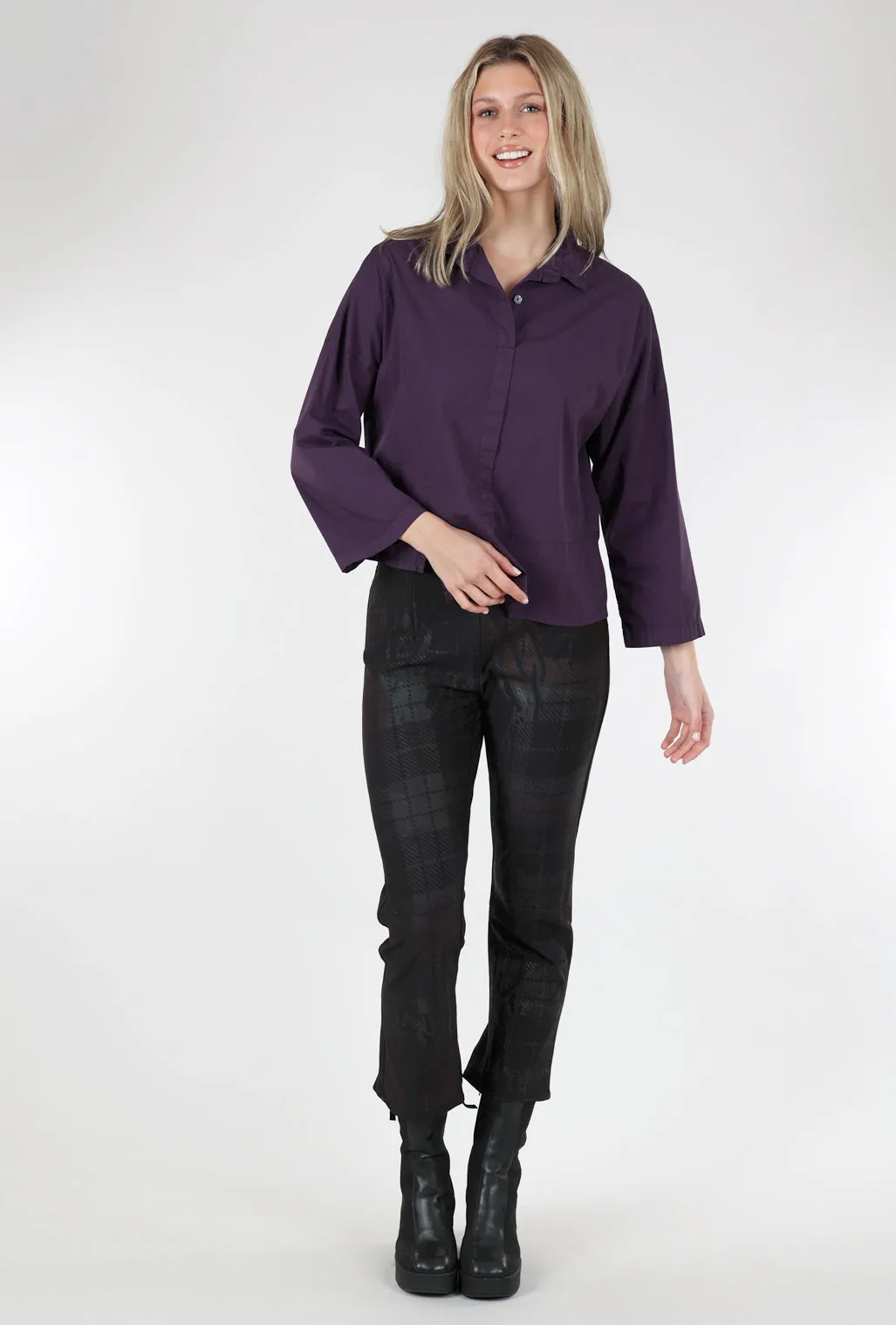 Half-Placket Asym Top, Eggplant