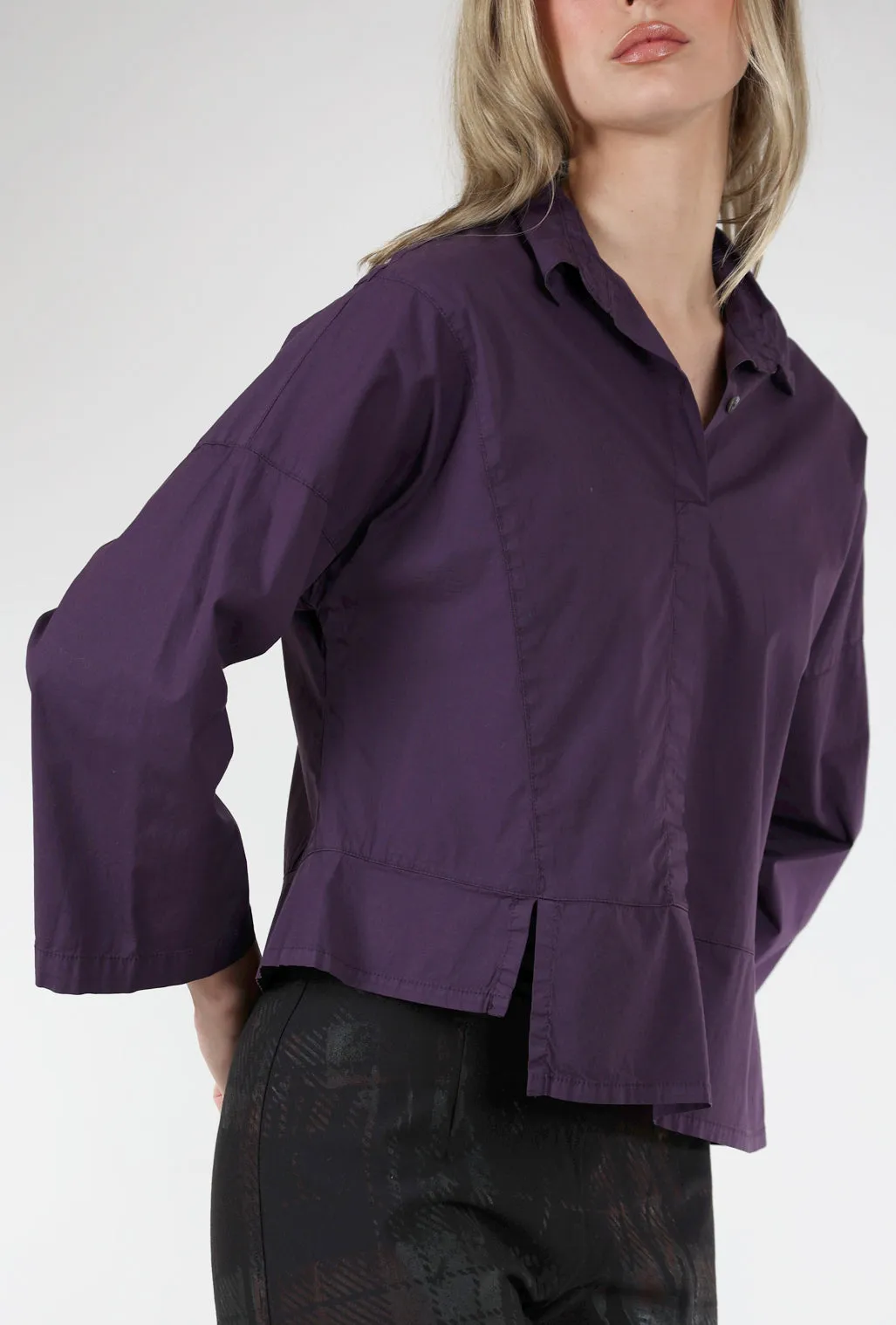 Half-Placket Asym Top, Eggplant