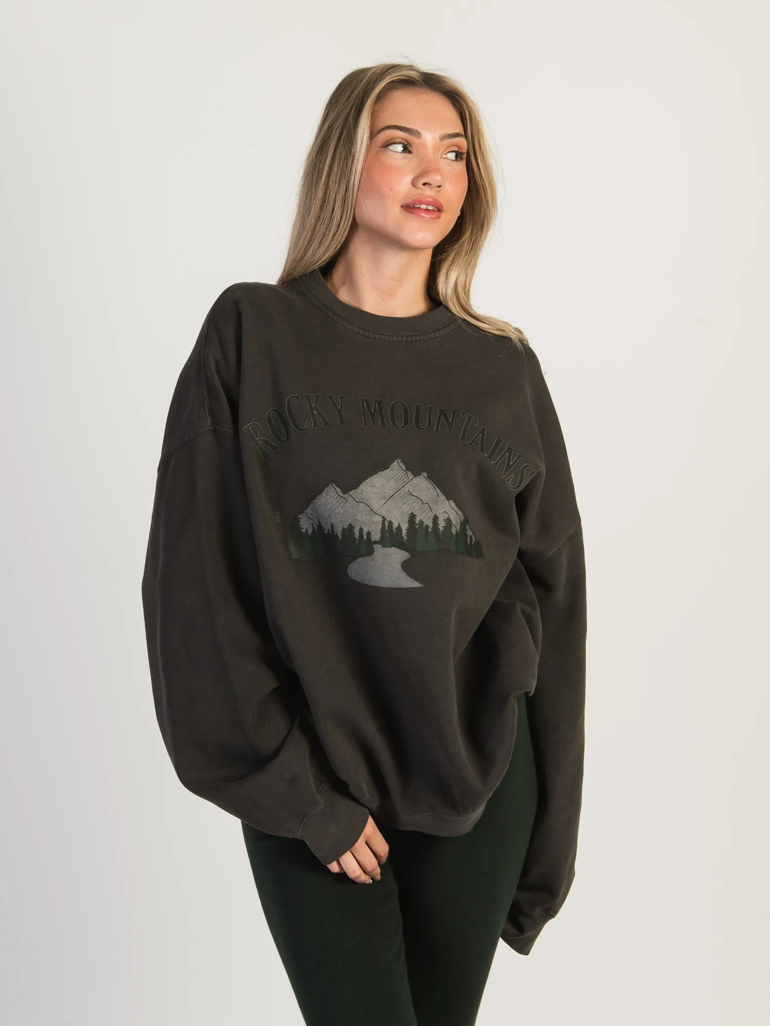 HARLOW MICHELLE PRINT FLEECE CREWNECK - CHARCOAL