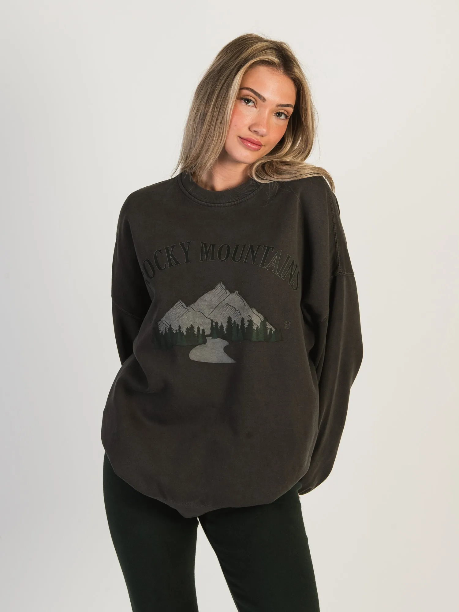 HARLOW MICHELLE PRINT FLEECE CREWNECK - CHARCOAL