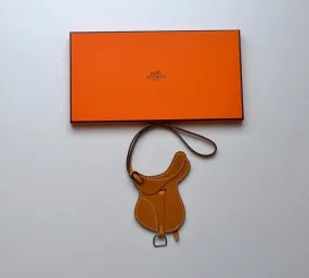 Hermès Paddock Saddle Bag Charm in Gold Tan Leather