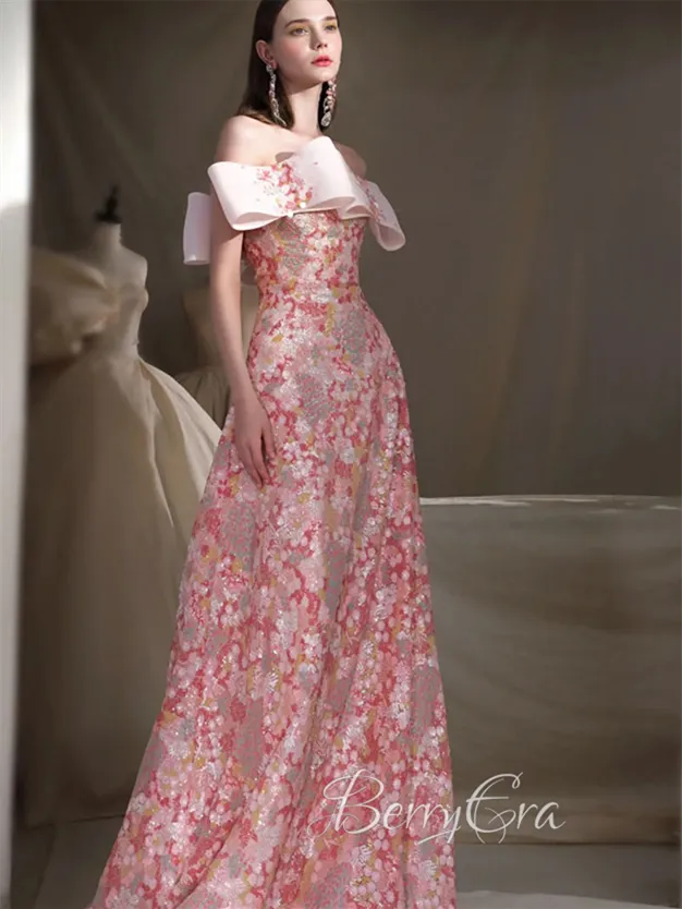 High Quality Floral Pattern Sequin Beaded Lace Prom Dresses, A-line Prom Dresses, Newest 2023 Prom Dresses