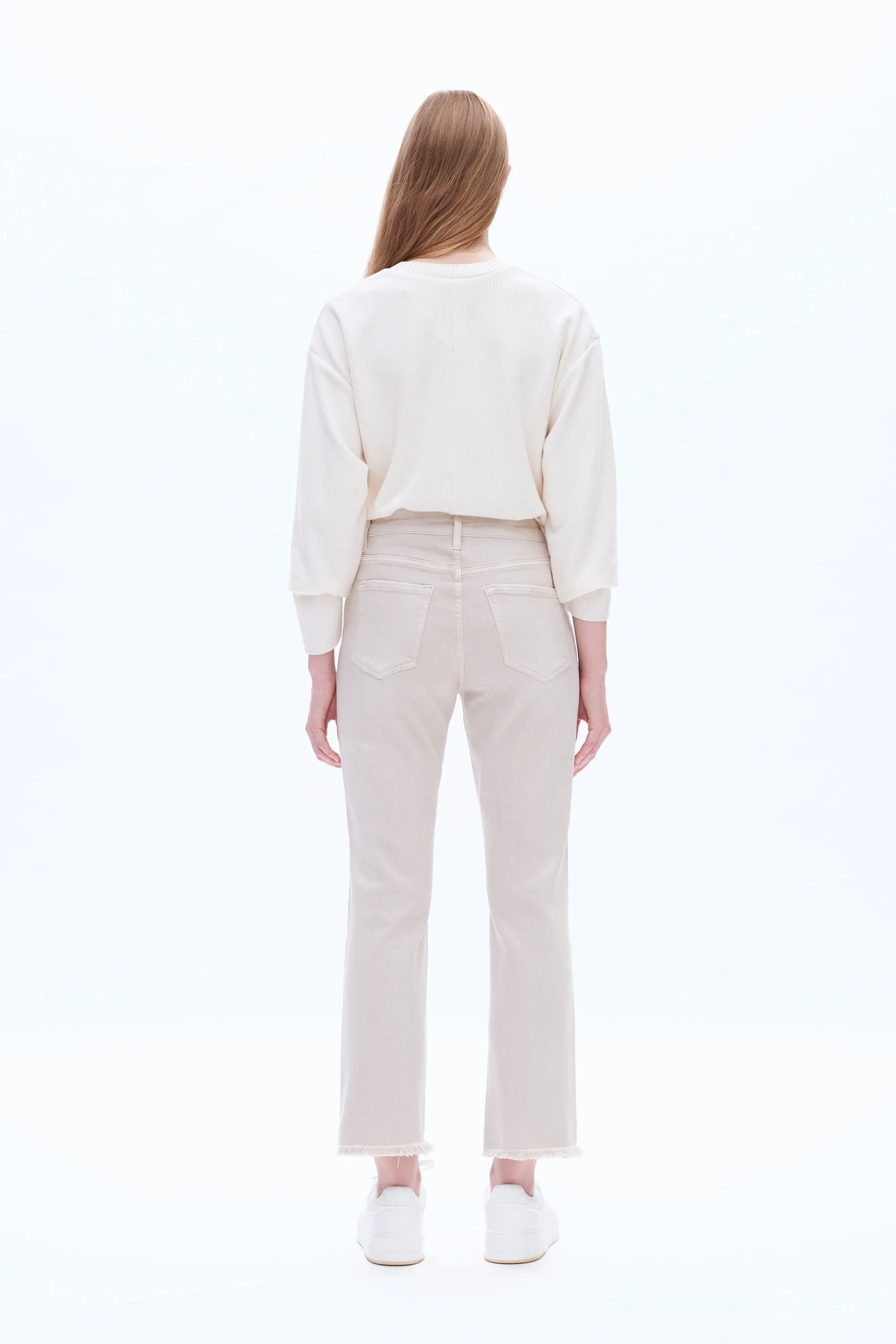 HIGH RISE STRAIGHT LEG JEANS BUTTON FLY WITH FRAYED HEM BYT5113 OYSTER GRAY