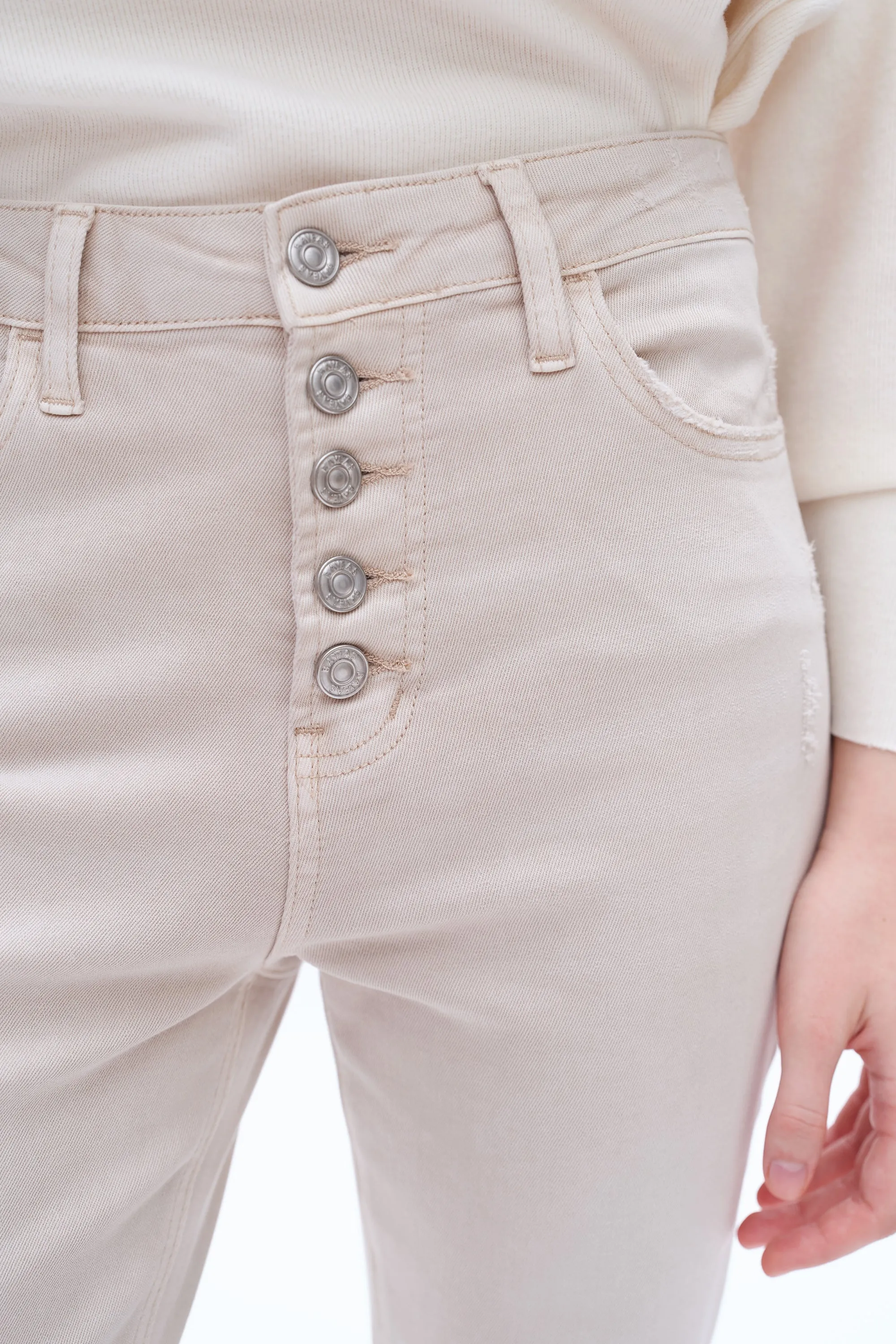 HIGH RISE STRAIGHT LEG JEANS BUTTON FLY WITH FRAYED HEM BYT5113 OYSTER GRAY