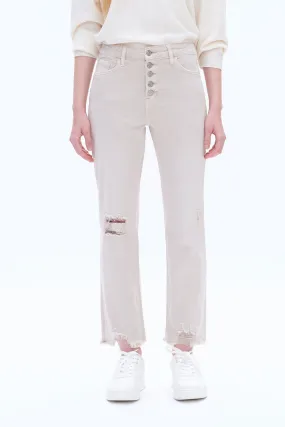 HIGH RISE STRAIGHT LEG JEANS BUTTON FLY WITH FRAYED HEM BYT5113 OYSTER GRAY