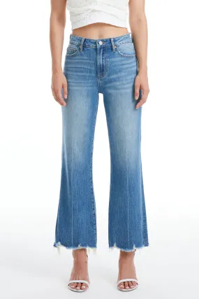HIGH RISE WIDE LEG JEANS WITH FRAYED HEM BYW8132 (BYLY009) TURQUOISE