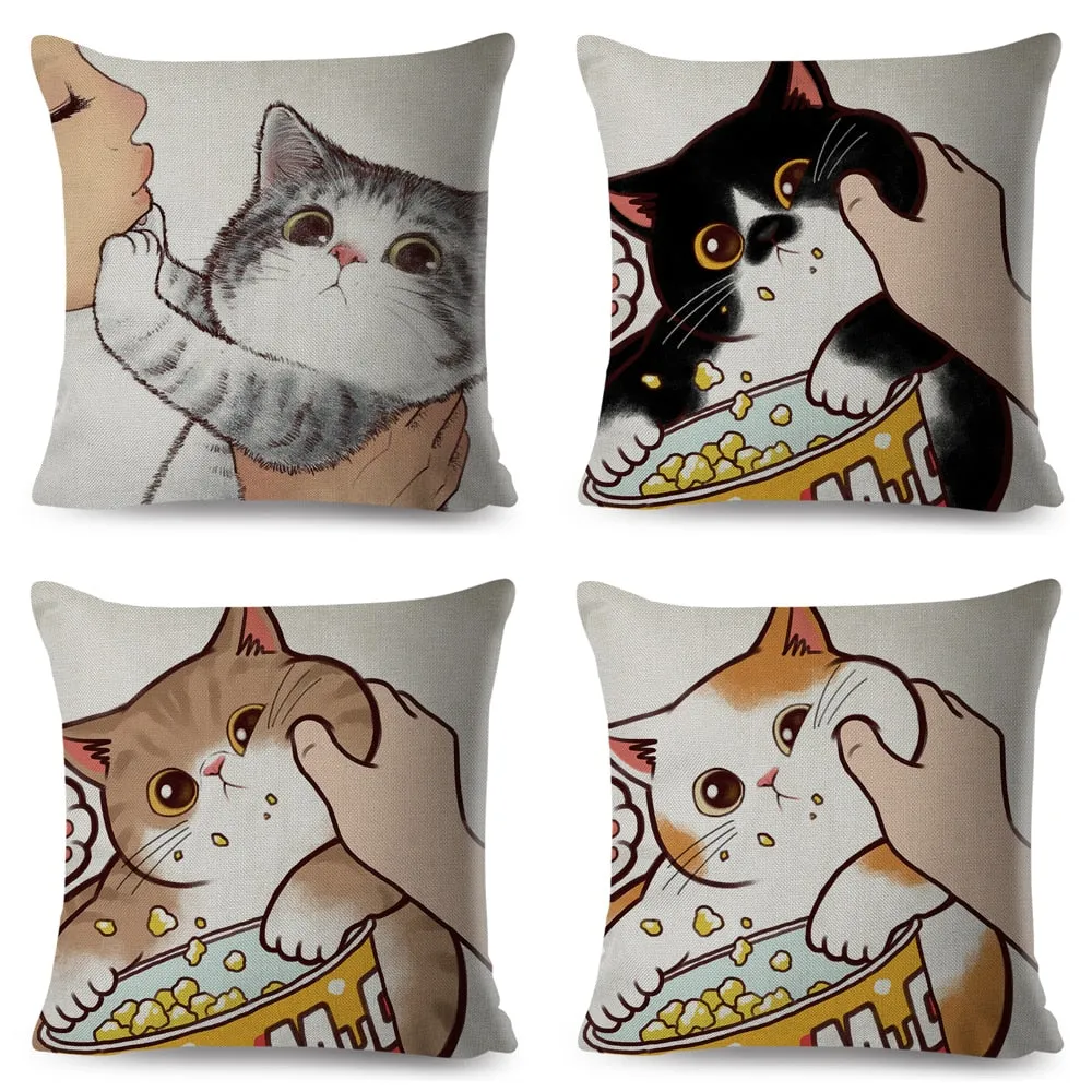 Kawaii Cat Cushion Cover