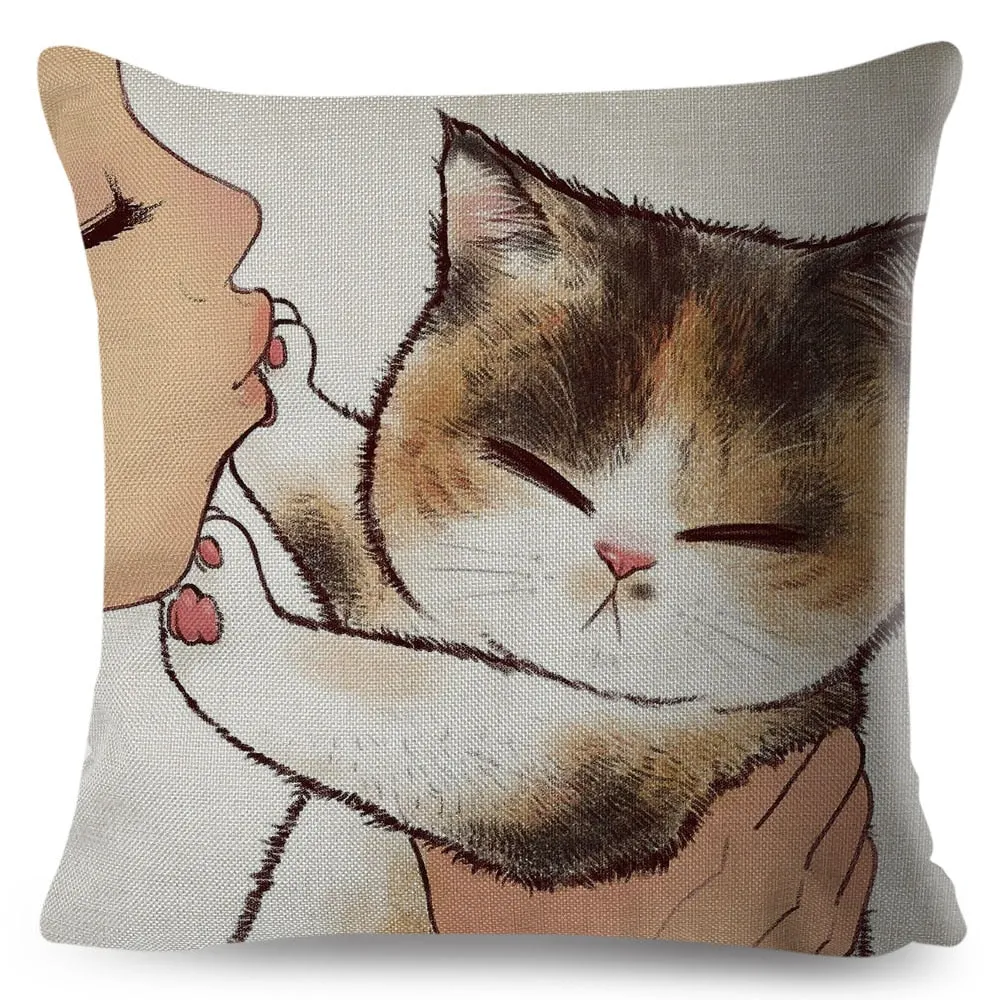 Kawaii Cat Cushion Cover