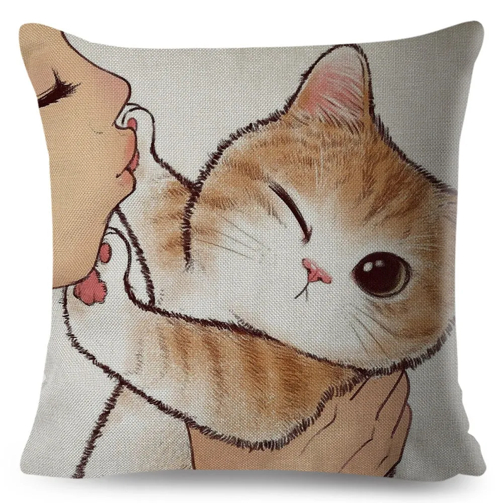 Kawaii Cat Cushion Cover