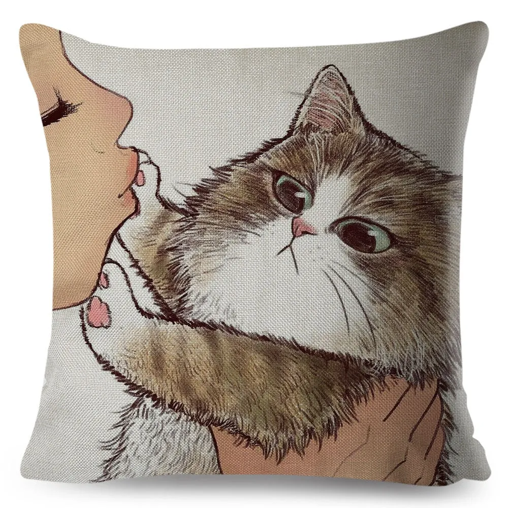 Kawaii Cat Cushion Cover