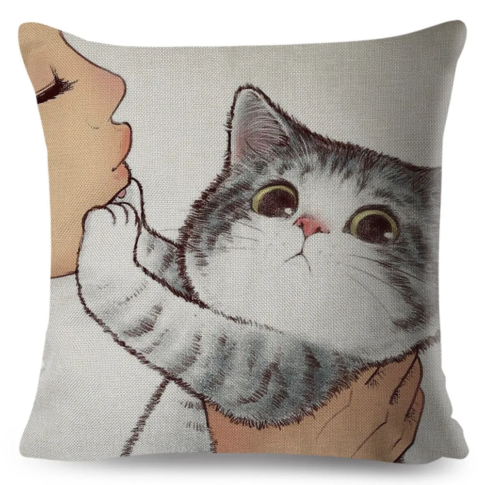 Kawaii Cat Cushion Cover