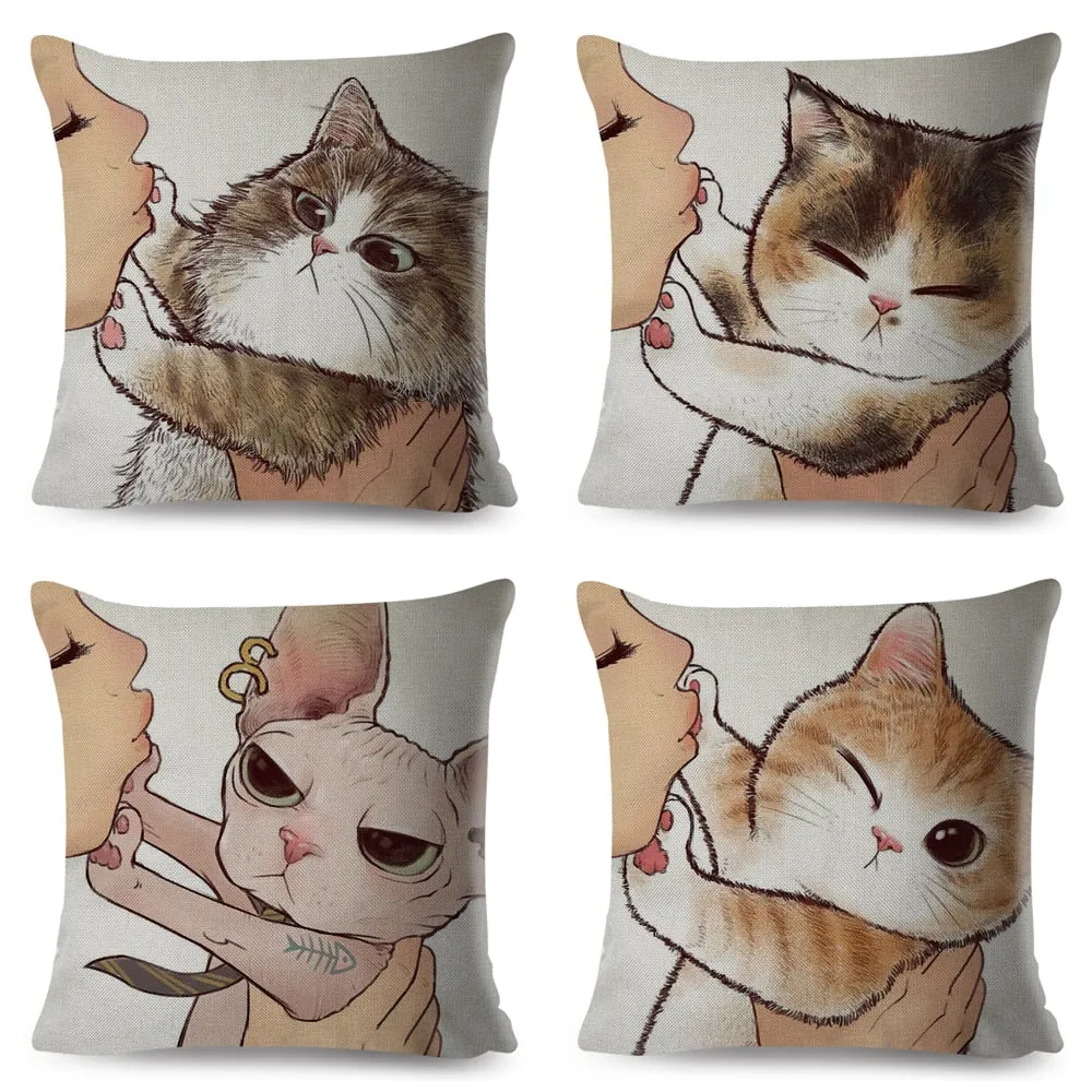 Kawaii Cat Cushion Cover