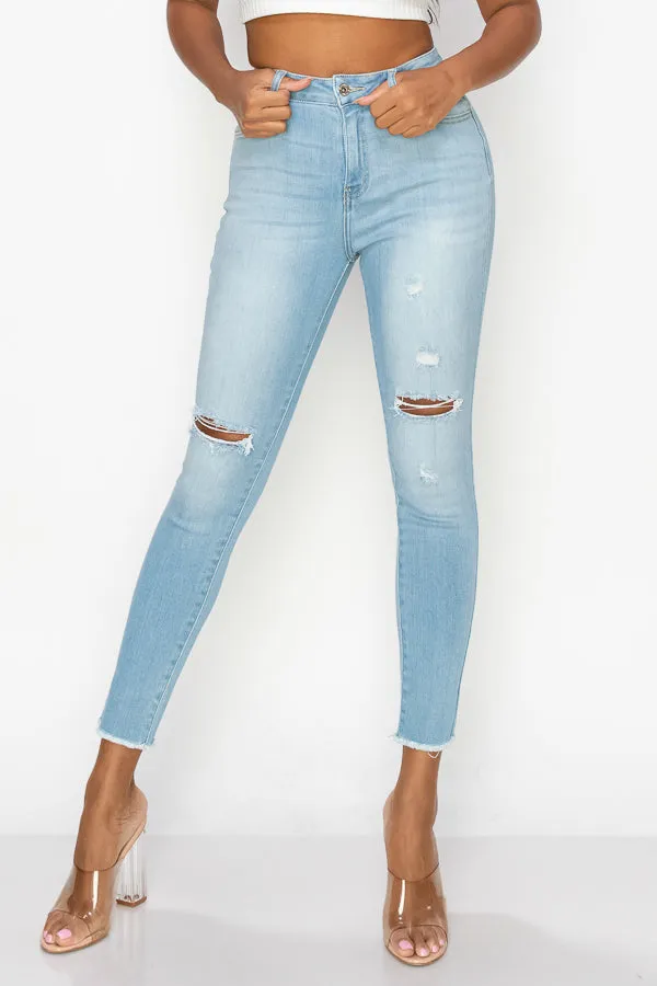 Leah - High Rise Destructed Frayed Hem Premium Skinny