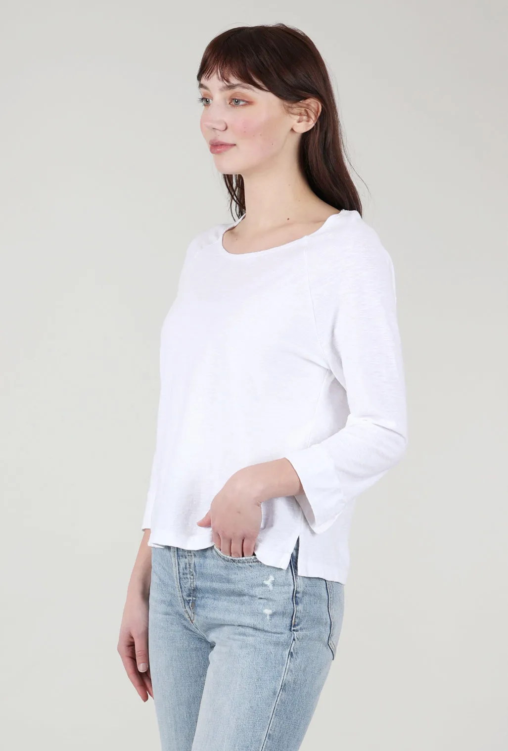 Linen-Cotton Crop Tee, White