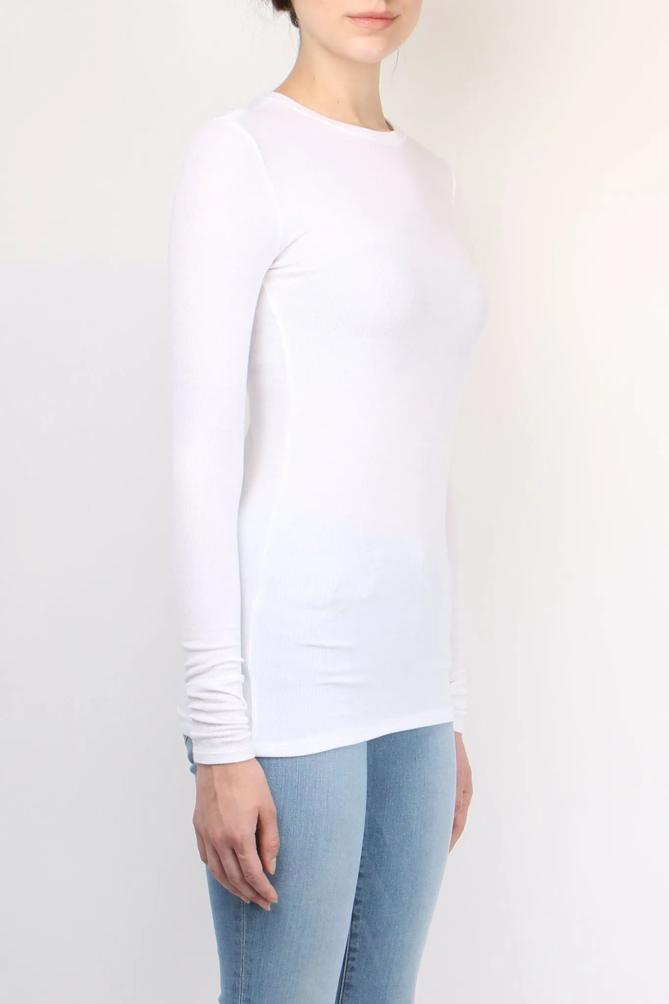 Long Sleeve Rib Crew White