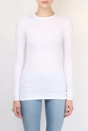 Long Sleeve Rib Crew White