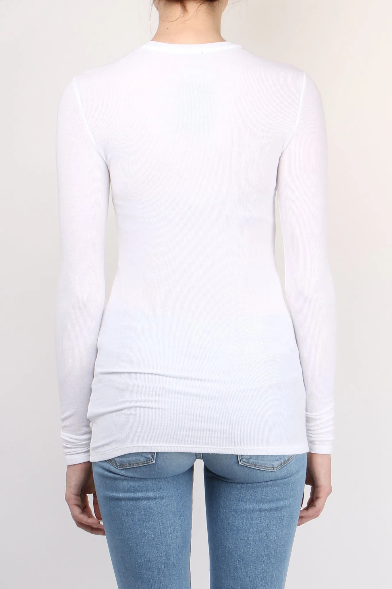Long Sleeve Rib Crew White