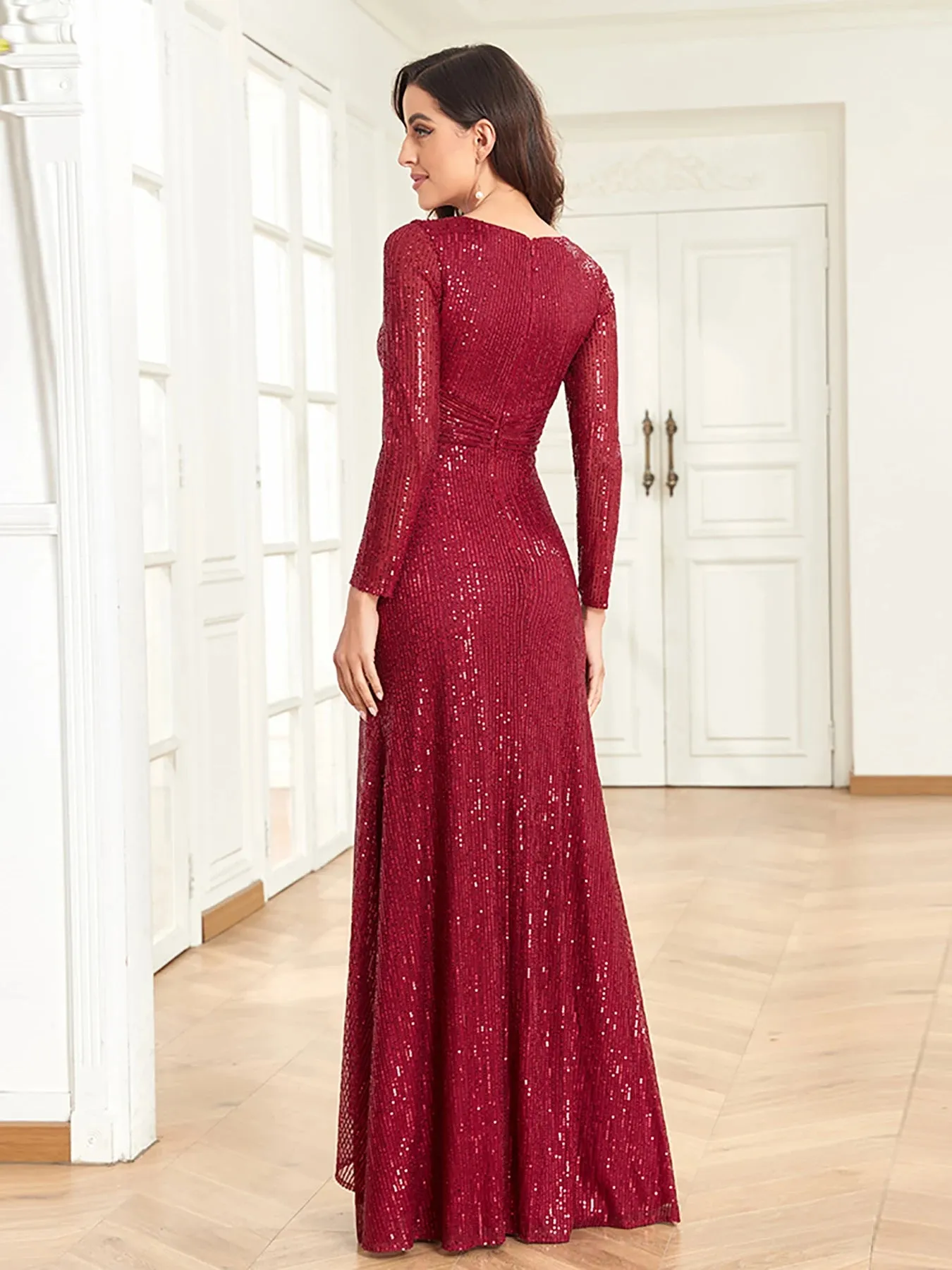 Lucyinlove Luxury Long Sleeves V-Neck Evening Dresses Wedding Party Sequins For Women 2024 For Guests Prom Cocktail Dress Gowns