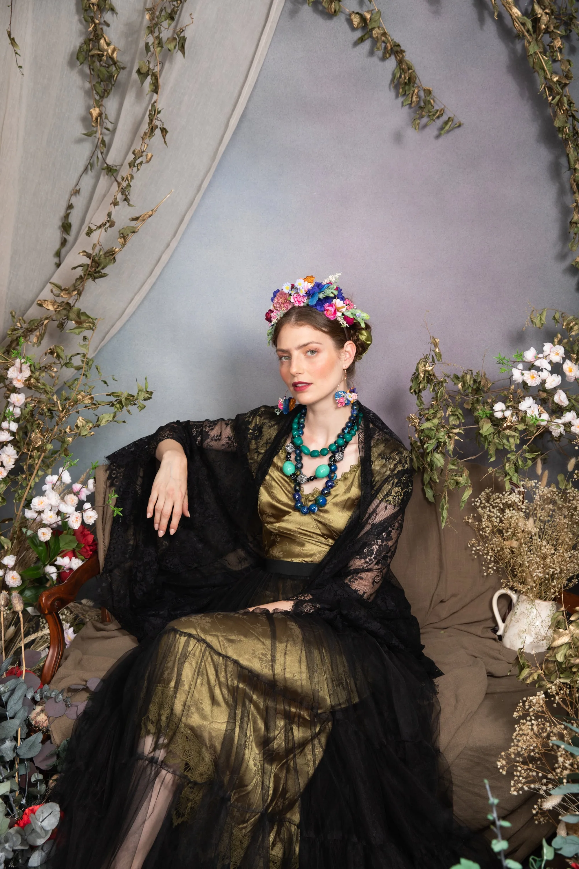 Meadow pink and blue Frida Kahlo headband