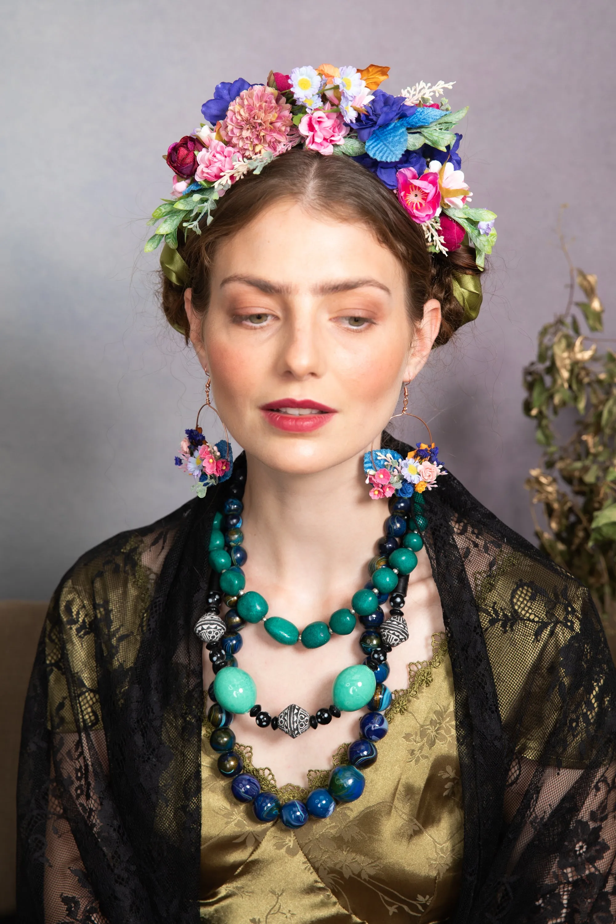 Meadow pink and blue Frida Kahlo headband