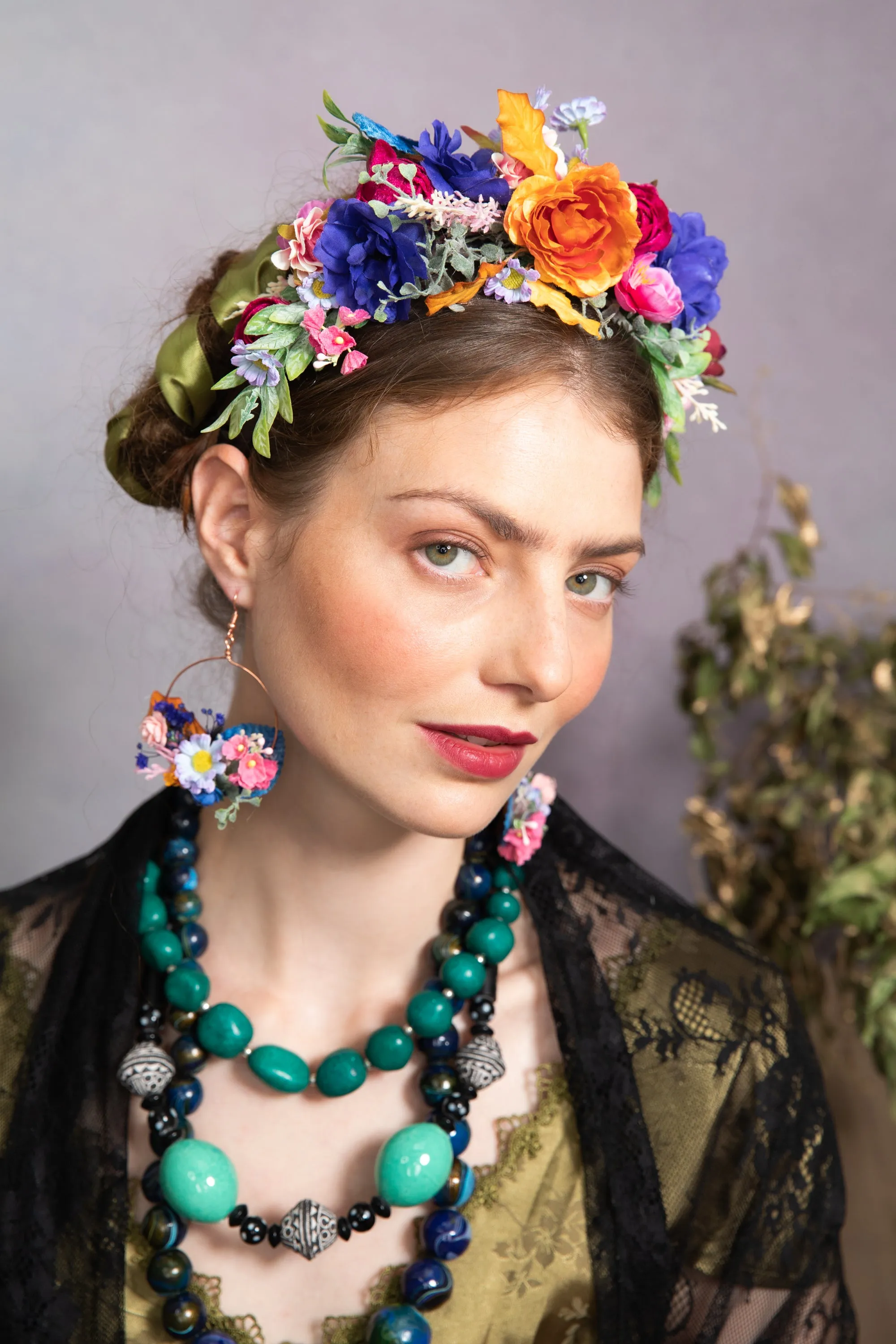 Meadow pink and blue Frida Kahlo headband