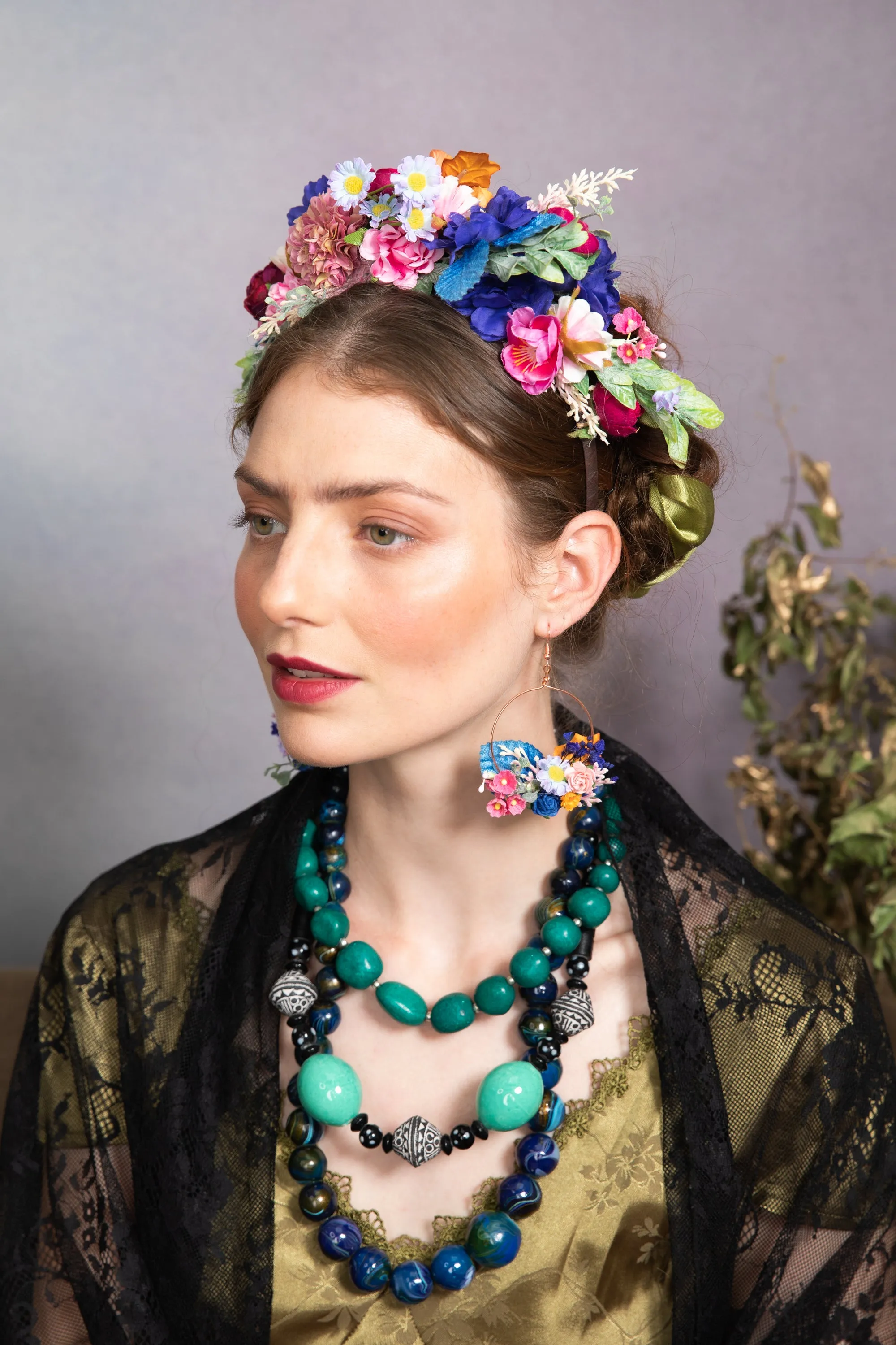 Meadow pink and blue Frida Kahlo headband