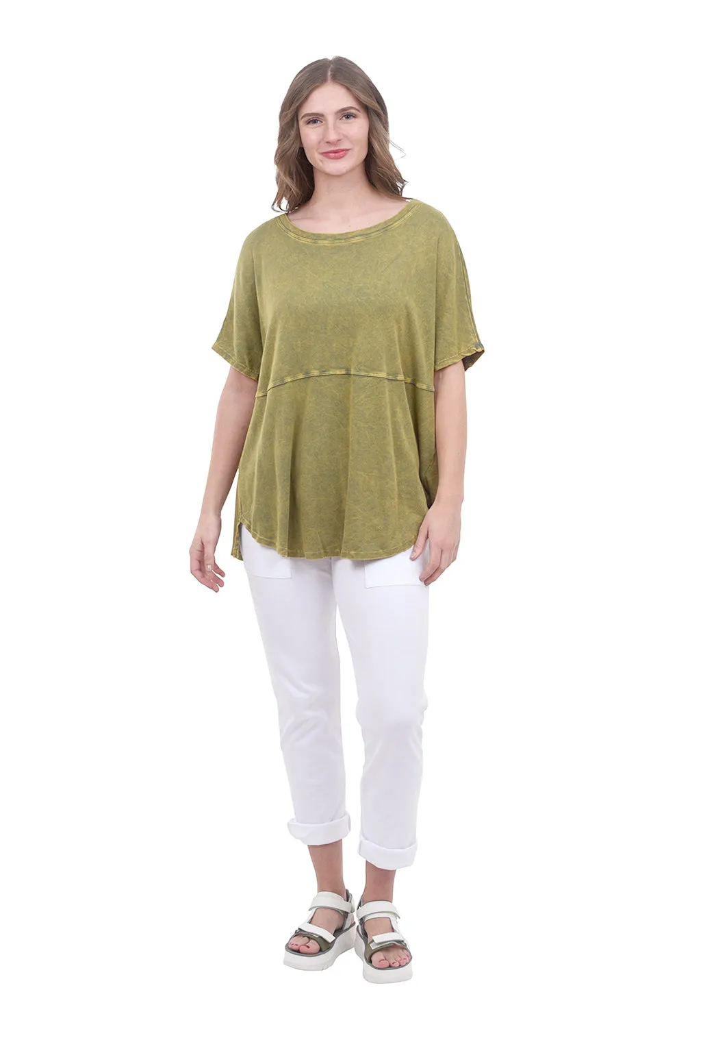 Mineral-Wash Button Top, Olive
