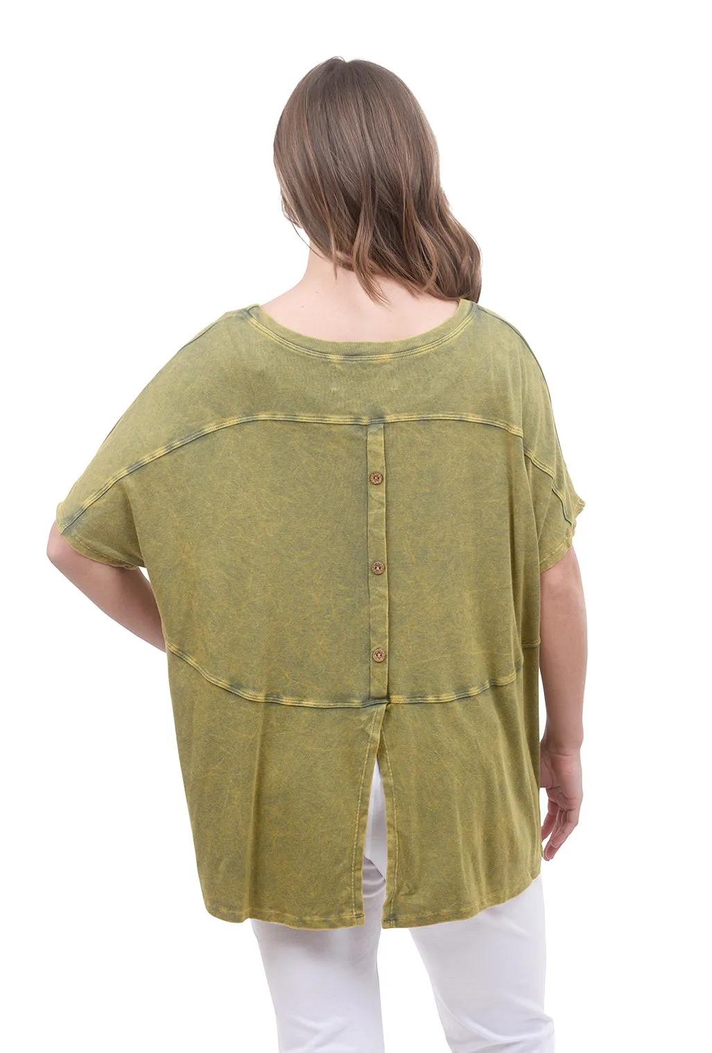 Mineral-Wash Button Top, Olive