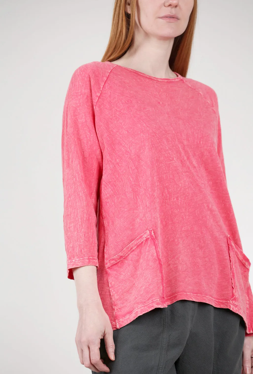 Mineral Wash Patch Pockets Top, Raspberry