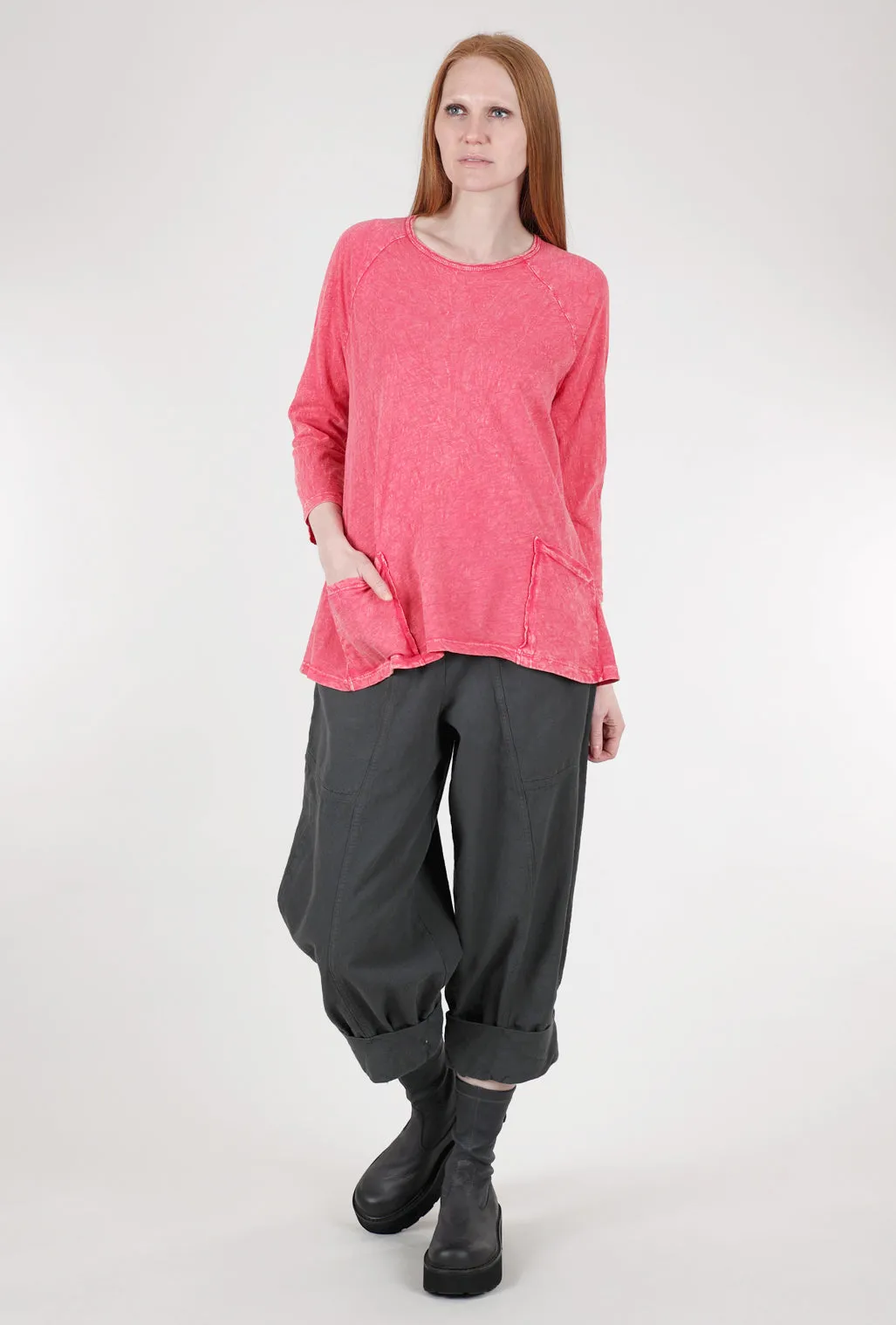 Mineral Wash Patch Pockets Top, Raspberry
