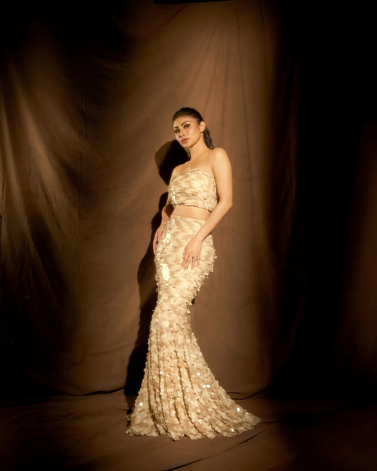 Mouni Roy in Sequin Tube with Marina Skirt