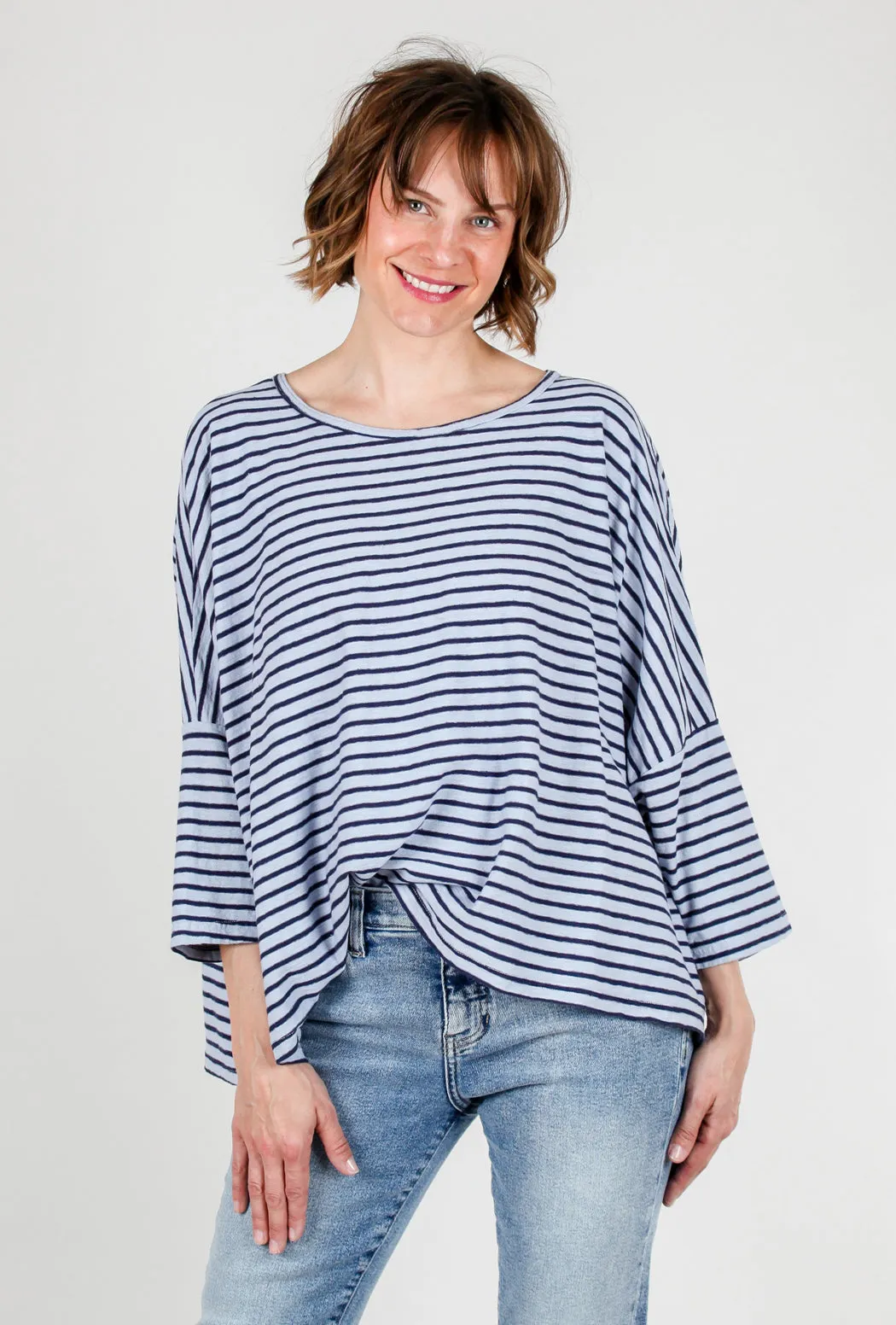 Navy Stripe Oversized Top, Porcelain