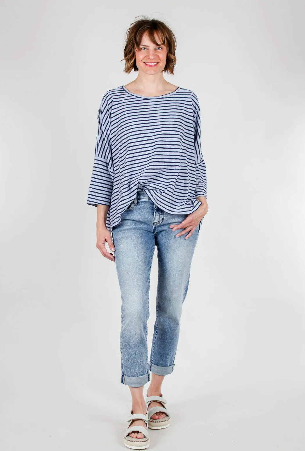Navy Stripe Oversized Top, Porcelain